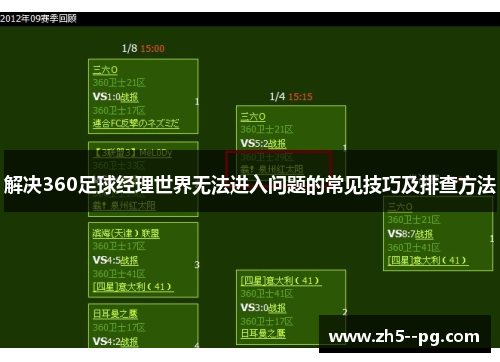 解决360足球经理世界无法进入问题的常见技巧及排查方法